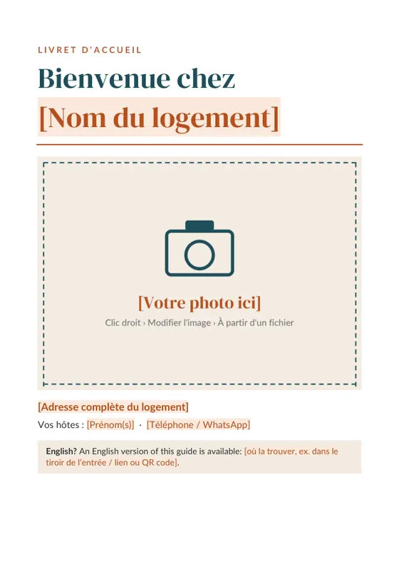Couverture du modèle de livret d'accueil à personnaliser dans Word